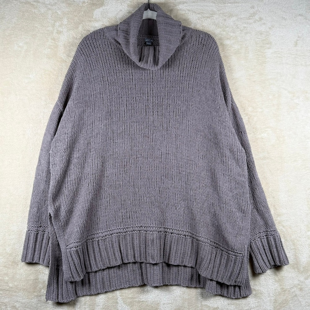 Aerie Chenille Oversized Turtleneck Sweater Taupe Medium High‎ Low Ribbed Boho